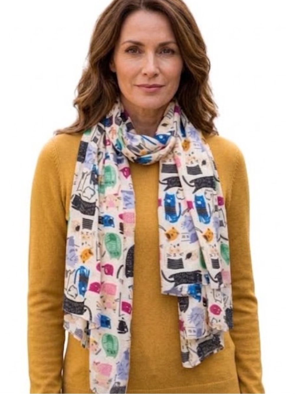New Colorful Cat Scarf Cream Kitty Print Whimsical Cat Mom Gift
Z